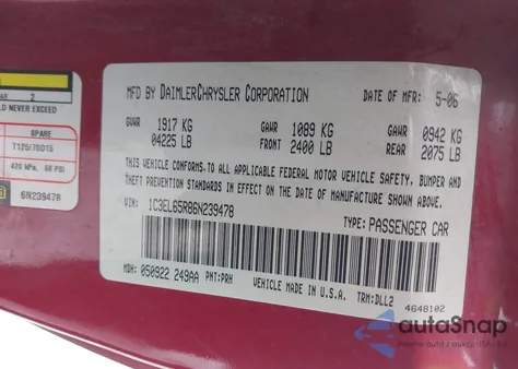 2006 Chrysler Sebring Limited из США, поврежденный, VIN 1C3EL65R86N239478